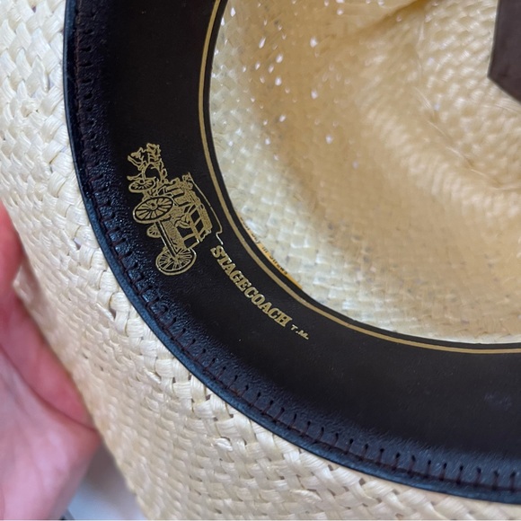 Vintage 70 80 Retro Stagecoach Natural Straw Western Cowboy Hat with Feathers - Picture 7 of 17